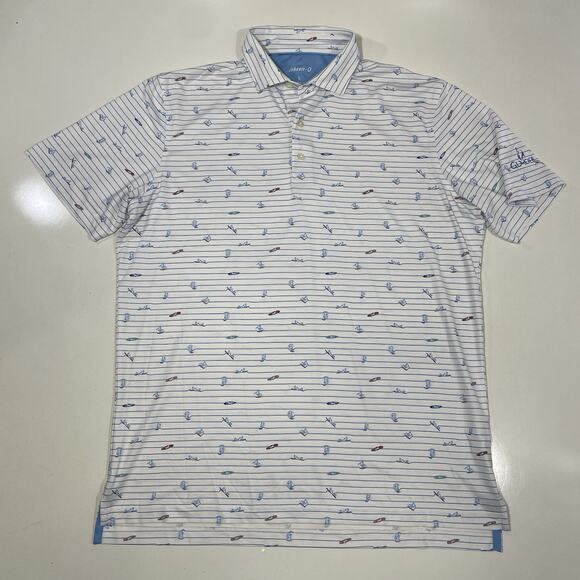 johnnie-O Other - Johnnie-O Polo Shirt Men’s Large White Surfboard Print Golf Stretch Glacier Club